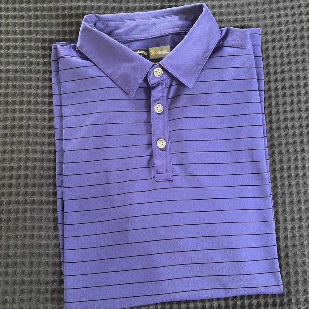 Callaway Blue with Thin Black Striped Short Sleeve  Golf Polo Shirt Size Large